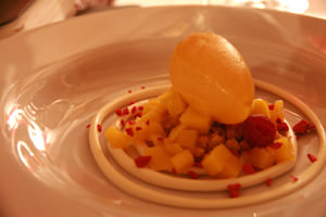 Biscotto al cardamomo e sorbetto al mango